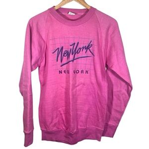 Vintage 80’s 90’s New York 100% Cotton Pink Long Sleeve Sweater Size Slim XL